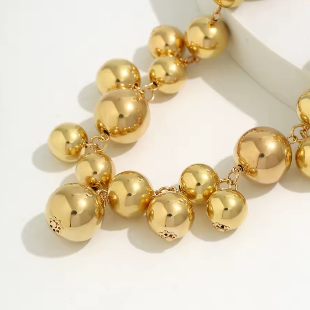 Gold Zara Gold ball. Gold. Gold Beaded Necklace. Adjustable - Picture 4 of 10